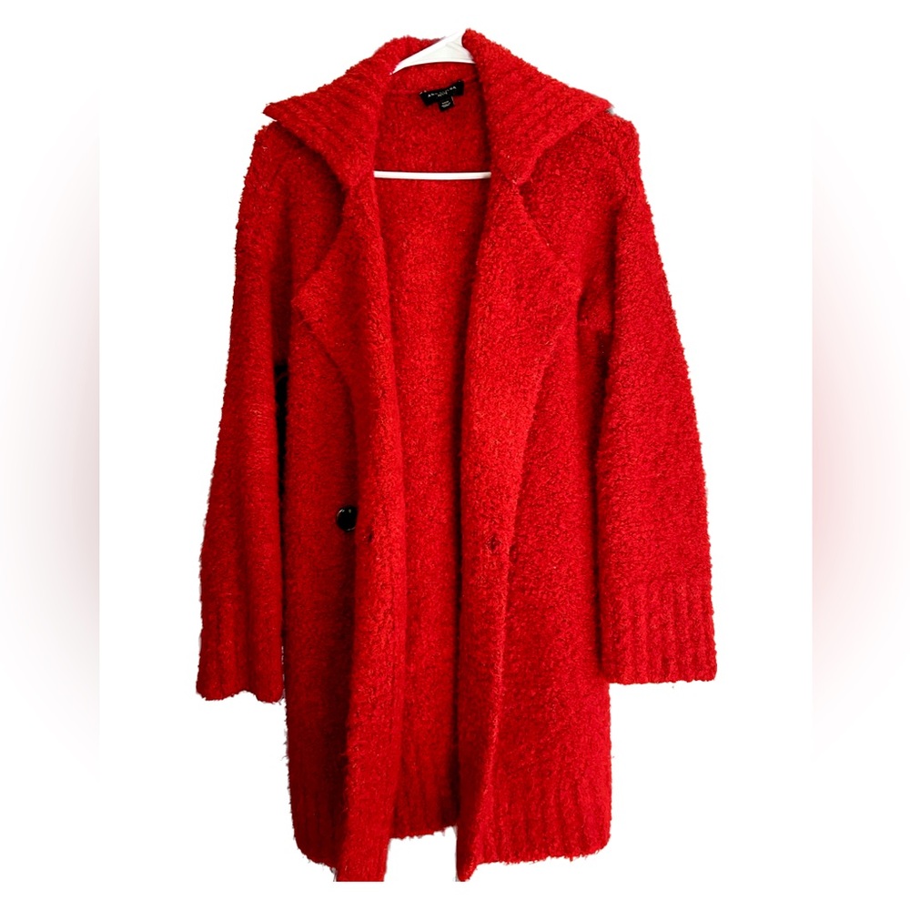 Ann Taylor Petite Boucle Double Breasted Candy Red Coatigan